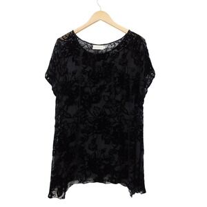 Love And Liberty Black Velvet‎ Burnout Floral Sheer Blouse Top Womens Large L
